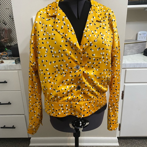 MARC NEW YORK YELLOW DOTTED BUTTON DOWN JACKET - Picture 3 of 4